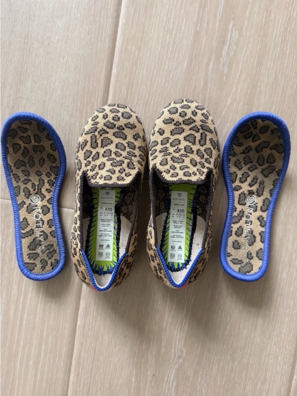Rothy's Kids Leopard Slip-On Loafers with Blue Trim